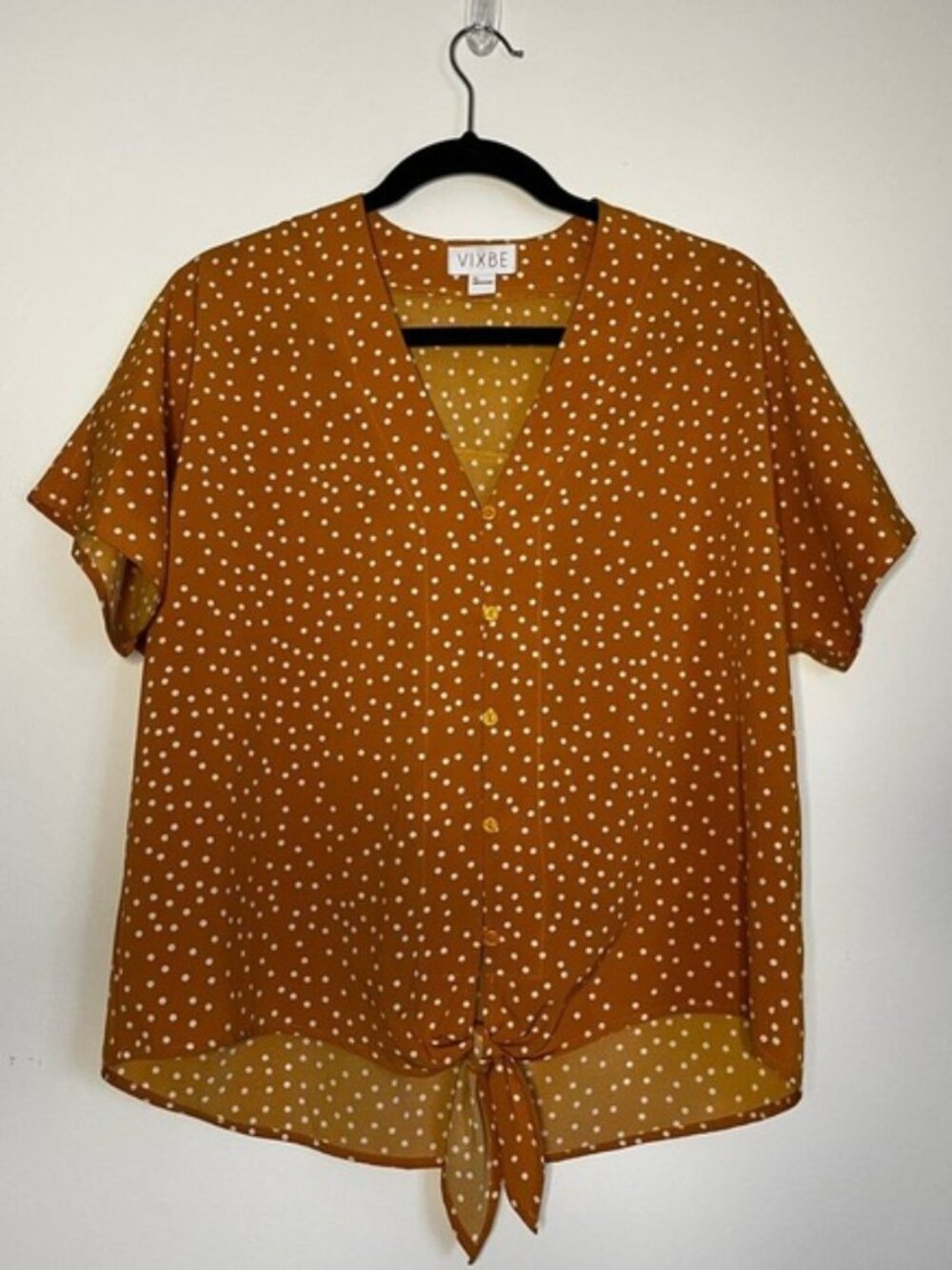 VIXBE Mustard Polka Dot‎ Tie Front Blouse Size XS